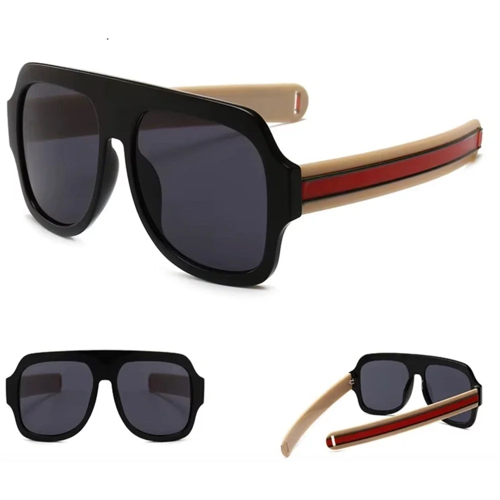 Sunglasses Retro Square Frame Striped Temple Men's Fashion Shades Gafas‎ Lentes